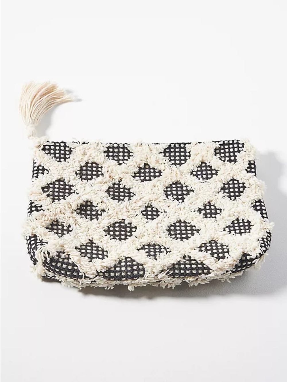 Anthropologie White Quilted Cosmetic Pouch with Gold Zipper